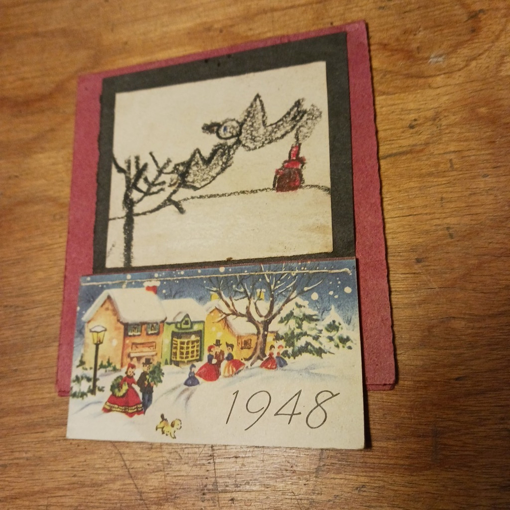 Vintage Naive 1948 Handmade Christmas Card Calendar Ephemera